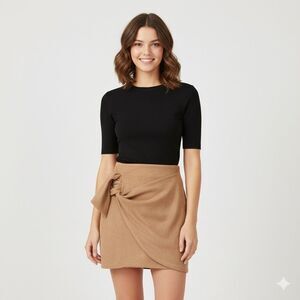 Altar'd State Womens XS Faux Suede Mini Skirt Brown Stretch Mock Wrap Style NWT